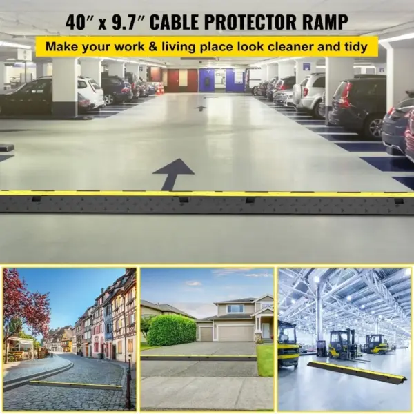 3 Pcs 2-Cable Rubber Electrical Wire Cover Cord Protector Ramp 11000 lbs for Industrial Use Black Durable PVC Material