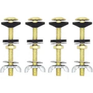 4 Pack Toilet Tank To Bowl Bolt Kit, Brass Plated Bolts Rustproof Bolt Stainless Steel Nut Washer with Double Rubber Washers