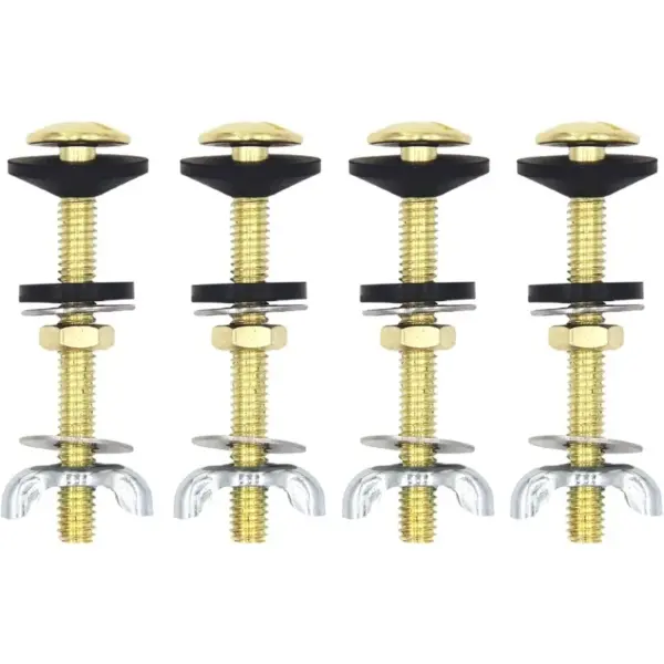 4 Pack Toilet Tank To Bowl Bolt Kit, Brass Plated Bolts Rustproof Bolt Stainless Steel Nut Washer with Double Rubber Washers