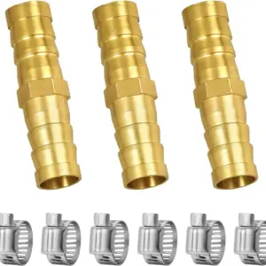 3/8" Hose Barb Fitting Kit, 3-Pack Brass Straight Connector for Fuel, Air, Water, Oil, Gas, Pressure Washer, Soaker & Hydraulic Hoses Repair with Clamps