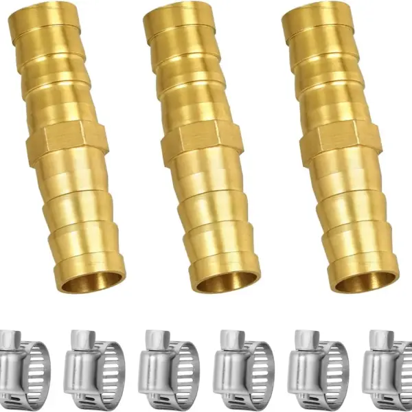3/8" Hose Barb Fitting Kit, 3-Pack Brass Straight Connector for Fuel, Air, Water, Oil, Gas, Pressure Washer, Soaker & Hydraulic Hoses Repair with Clamps