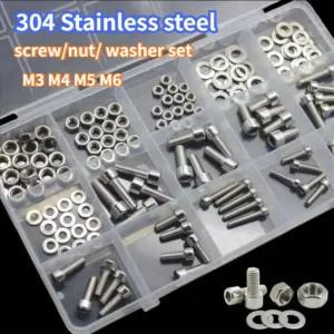 304 Stainless Steel Hex Socket Cap Head Screw Assortment Bolt Nut Washer Kit Metal Machine Screws Bolts With Box M3 M4 M5 M6