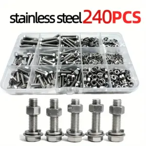240PCS Premium Stainless Steel Hex Bolt & Nut Set - Durable, Corrosion-Resistant Kit with M4 M5 Hex Nuts, Washers, Full Thread f