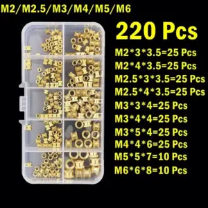 80/220PCS Brass Heat Set Inserts Assortment Kit M2 M2.5 M3 M4 M5 M6 Threaded Inserts for 3D Printer Parts Heat Melt Insert Nuts