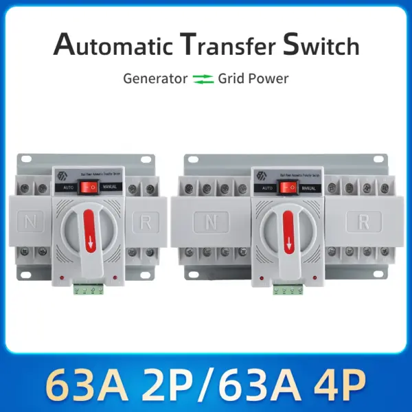 2P 4P 32a-63a type automatic ats dual power transfer switch Transfer Switch 4P Power Transfer Switch Circuit Breakers 380V MCB