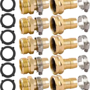 5-Pack Garden Hose Repair Connector Kit with Clamps, Fits 3/4" or 5/8" Hoses, Male & Female Adapters