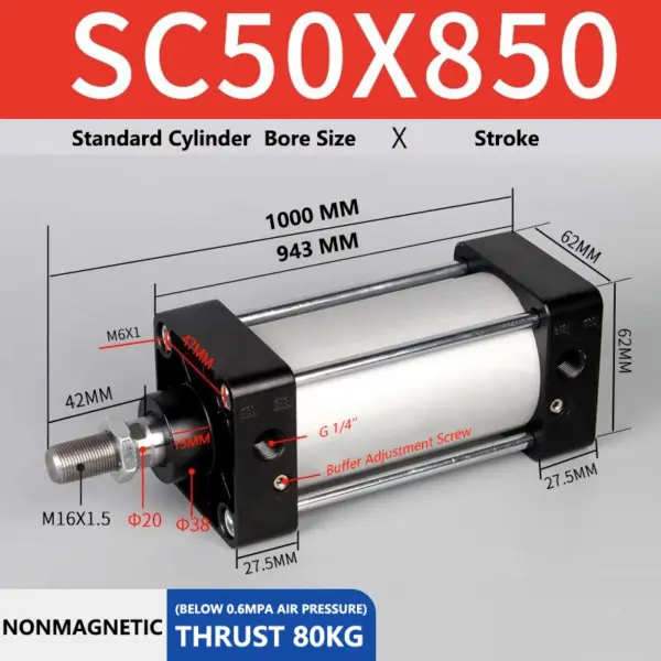 ABILKEEN SC50X850 Standard Pneumatic Cylinder 50mm Bore Size X 850 MM Stroke Double Acting Air Standard Cylinder