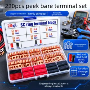 60/100/220pcs Copper Terminal Connectors, AWG 4 6 8 10 12 Ring Lug Kit With Shrink Tubing 50 Battery Cable Lugs With Shrink