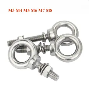 M3 M4 M5 M6 M8 304 Stainless Steel Ring Eyebolts with Nut Washer Gaksets Set,Extended Bolts Marine Lifting Ring Screws and Nuts