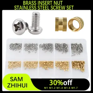 M1 M1.2 M1.4 M1.6 M1.7  Brass Insert Knurled Nut and 304 Stainless Steel Screw Kit Thermal Fusion Embed Insert Copper Nuts suite