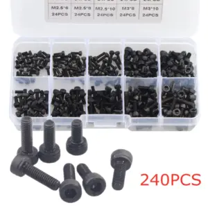 240pcs Hex Hexagon Socket Head Cap Screw 12.9 Grade  Back Carbon Steel M2 M2.5 M3 Screw Set Bolt Assortment Kit DIN912