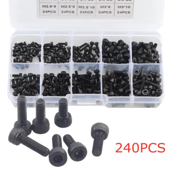 240pcs Hex Hexagon Socket Head Cap Screw 12.9 Grade  Back Carbon Steel M2 M2.5 M3 Screw Set Bolt Assortment Kit DIN912