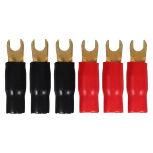 3Pairs 0Ga Red Black Fork Terminal Crimp Connectors Gold Plated Copper Spade Terminals for Wire Reliable