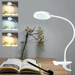 Magnifying Glass with Light Clip on Mganifier Desk Lamp Magnifying Glass wtih Clamp 3 Modes Dimmable for Work Crafts DIY Repair