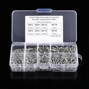 800Pcs M2 Cross Flat Head Screws, 4mm-20mm Plated Carbon Steel Flat Head Screws Self Tapping Screws Wood Screws Assortment Kit