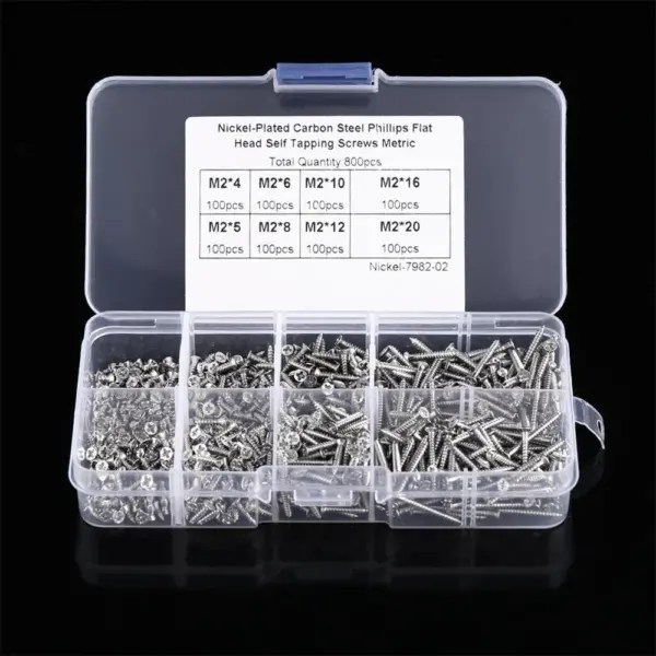 800Pcs M2 Cross Flat Head Screws, 4mm-20mm Plated Carbon Steel Flat Head Screws Self Tapping Screws Wood Screws Assortment Kit