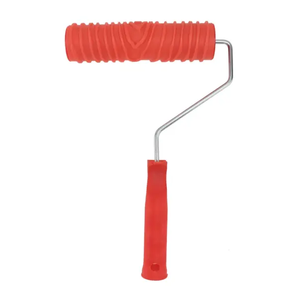 7-Inch Red Rubber DIY Wall Decoration Roller Plastic Handle Wood Grain Pattern Painting Roller Texture Paint Emulsion