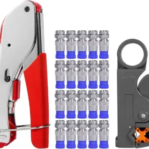 3-in-1 Coaxial Cable Crimper Kit for RG59/RG6/RG11, Adjustable Wire Stripper & F-Type Connectors for Satellite TV, Home Theater, Network Cabling