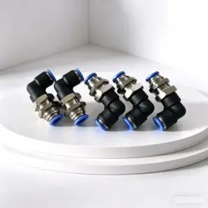 10Pcs PLM Elbow Push-in Bulkhead 90° Right Angle Bulkhead Quick Connector for Pneumatic Air Pipe Hose Push-fit