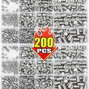 200pcs/set Stainless Steel Hex Hexagon Socket Screw Grub Bolt Flat End Set Screws Kit Box M3 M4 M5 M6 M8 Assortment Fasteners
