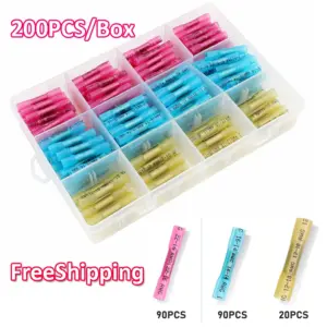 200PCS Marine Grade Heat Shrink Butt Connectors,26-10 Gauge Heat Shrink Wire Connectors-Tinned Red Copper Waterproof Wire Connec