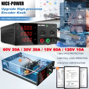 NICE-POWER DC Power Supply Variable 60V 20A 1200W Bench Power Supply Output Switch Encoder Knob 15V 60A/30V 30A/120V 10A/200V 5