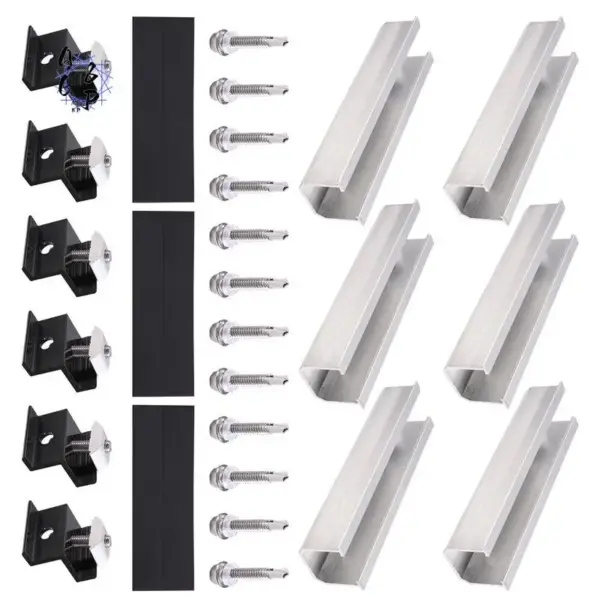 A68P-12Pcs Solar Panel Bracket Aluminum PV Rail Fastening Module Trapezoidal Roof Mount Solar Rail End And And Middle Clamps