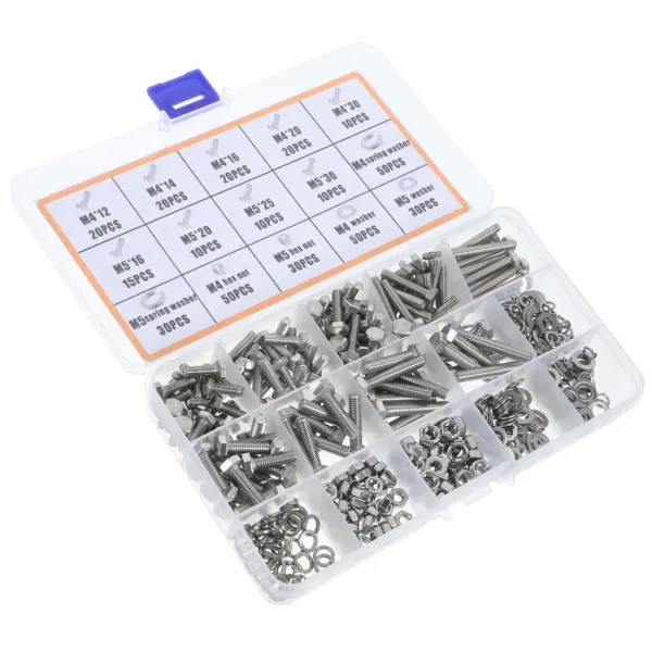 375Pcs Stainless Steel Bolts Washers Nuts Set Wear-Resistant Bolt Nut Assortment Kit for DIY Repair Maintenance