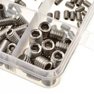 200Pcs M3 M4 M5 M6 M8 304 Stainless Steel Grub Screws Hex Socket Screw Assortment Hexagon Screws Flat Point End Grub Bolt Set