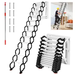 12 Steps Pull Down Attics Ladder Up To 600lbs Pulldown Ladder with Anti-Slip Steps 11.2ft Suitable for Garages Roofs Basement