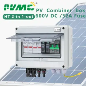 2 in 1 out DC 600V Solar photovoltaic PV Combiner Box With Lightning Protection 32A Fuse MCB SPD Waterproof IP65 Distribution