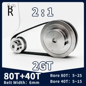 80T 40Teeth 2GT Pulley Belt Kit Reduction2:1 Bore 5~25mm Synchronous Wheel Belt Width 6mm GT2 Timing Pulley Set 3D Printer Parts