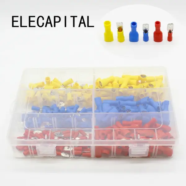300pcs Red Blue Yellow Spade Crimp Terminals Fully Insulated Electrical Connectors Audio Wiring