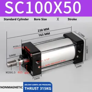 ABILKEEN SC100X50 Standard Pneumatic Cylinder 100mm Bore Size X 50 MM Stroke Double Acting Air Standard Cylinder