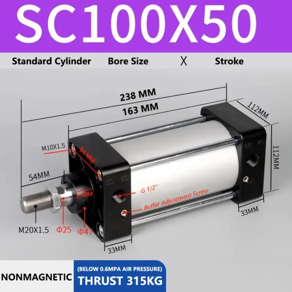 ABILKEEN SC100X50 Standard Pneumatic Cylinder 100mm Bore Size X 50 MM Stroke Double Acting Air Standard Cylinder