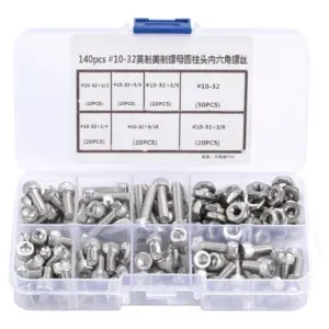 140pcs #10-32 90pcs 1/4-20UNC Stainless Steel Hex Socket Cap Head Bolts Hex Screw Assortment Kit
