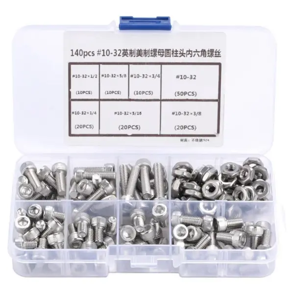 140pcs #10-32 90pcs 1/4-20UNC Stainless Steel Hex Socket Cap Head Bolts Hex Screw Assortment Kit