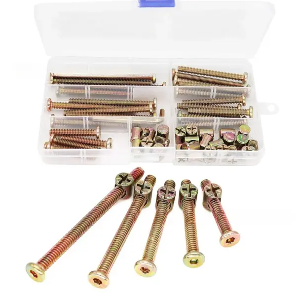 50pcs/set M6 Hex Socket Head Cap Furniture Screws Bolts zinc plated Baby Bed Bolts and Barrel Nuts Assorted Kit for Crib Cabinet