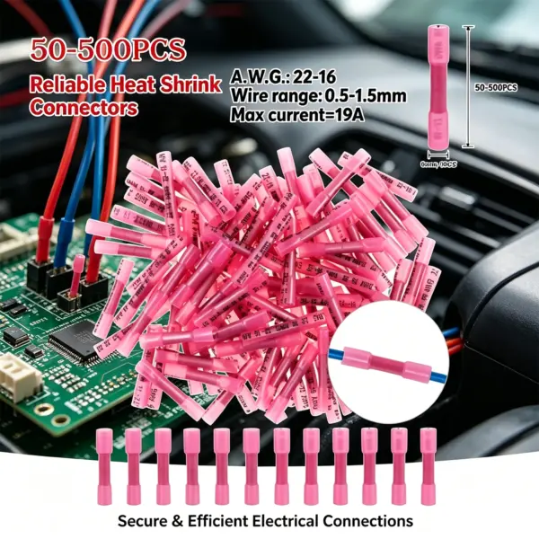 22-16 AWG Heat Shrink Crimp Terminals 300PCS Waterproof Fully Insulated Seal Butt Electrical Wire Connectors Kit Assortment Red