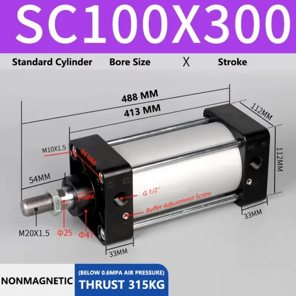 ABILKEEN SC100X300 Standard Pneumatic Cylinder 100mm Bore Size X 300 MM Stroke Double Acting Air Standard Cylinder