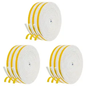 VEHO-Self Adhesive Foam Tape Door Window Seal Door Draught Excluder Weatherstripping, 6Mm Wide X 3Mm Thick 9 Pcs Each White