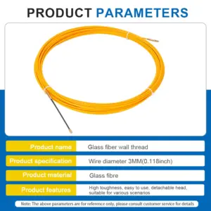 20/25M Dia 3mm Fiberglass Wire Cable Puller Fish Tape Reel Conduit Ducting Rodder Pulling Puller Guide Device Yellow Cable