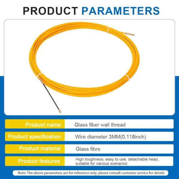 20/25M Dia 3mm Fiberglass Wire Cable Puller Fish Tape Reel Conduit Ducting Rodder Pulling Puller Guide Device Yellow Cable