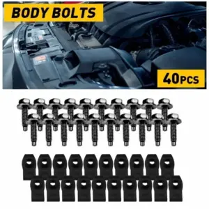 40pcs Body Bolts U-nut Clips for Ford Truck M6 Hex Black Truck Serews Threaded Bolt Screw Set Truck Motorcycle Repair Screw