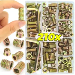 M4-M6 Flush Nut Kits Inserts Wood Bolt Furniture Headless Screw in Nut Threaded Fastener Connector for Wood Furniture Assortment