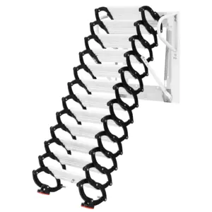 12 Steps Attic Ladder Pull Down System Up To 600lbs Electric Attic Ladder with Anti-Slip Steps 11.2ft for Home Indoor Outdoor