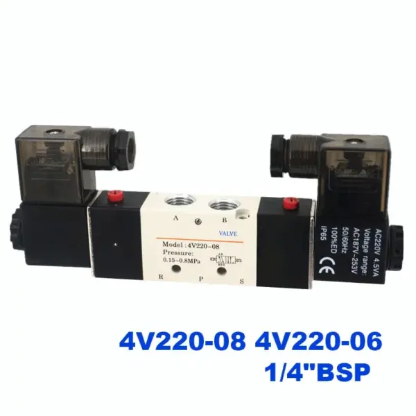 Pneumatic 5 Way 2 Position 4V220-08 / 4V220-06 1/4" Air Control Solenoid Valve DC12V DC24V AC220V