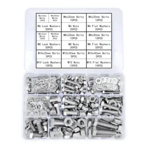 340-Piece M6/M8/M10 Stainless Steel Hex Bolts and Nuts for Machine Screw Classification Kits (Metric), Mounting Screws for Bathr