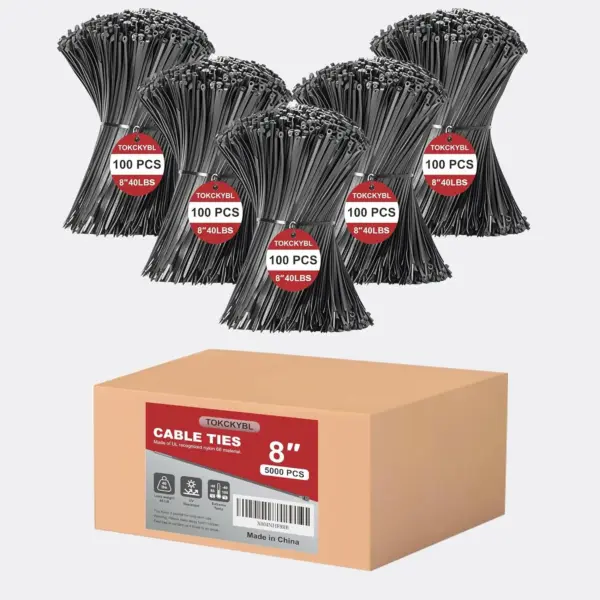 8 Inch Zip Ties (5000 Pack) – Heavy Duty 40lbs Tensile Strength, UV Resistant Black Cable Ties for Indoor & Outdoor Use