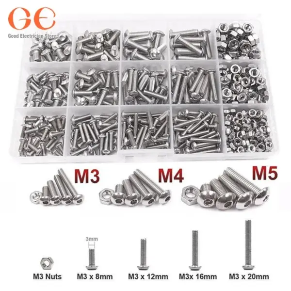 200/500pcs Bolts Nuts Combination Set 304 Stainless Steel M3/M4/M5 Bolts Mating Nuts Hex Bolts Screws Fasteners Packed m5 screws